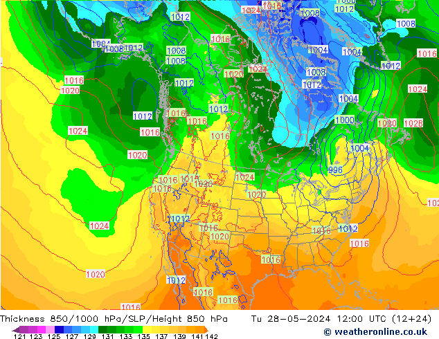 Schichtdicke 850-1000 hPa ECMWF Di 28.05.2024 12 UTC