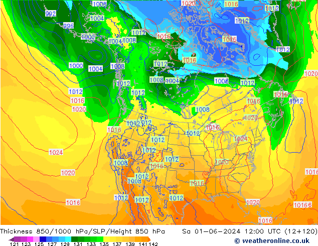 Thck 850-1000 hPa ECMWF sam 01.06.2024 12 UTC