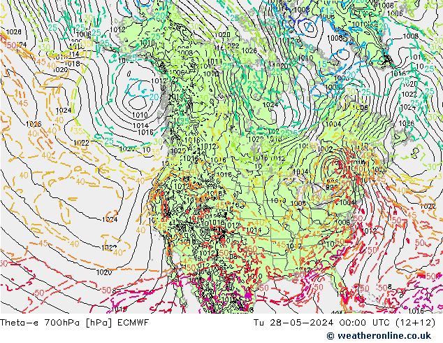 Theta-e 700hPa ECMWF Út 28.05.2024 00 UTC