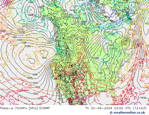 Theta-e 700hPa ECMWF  30.05.2024 03 UTC