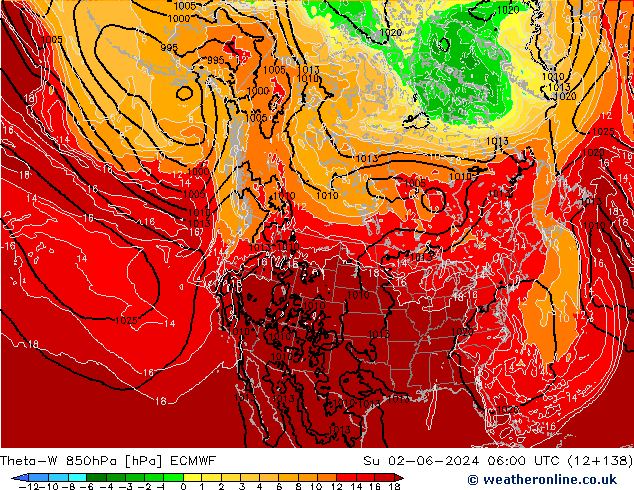 Theta-W 850hPa ECMWF Dom 02.06.2024 06 UTC