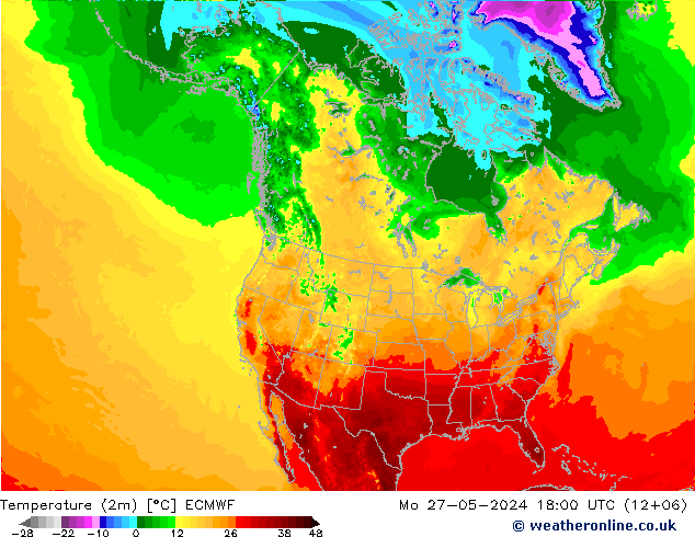 Temperatura (2m) ECMWF Seg 27.05.2024 18 UTC