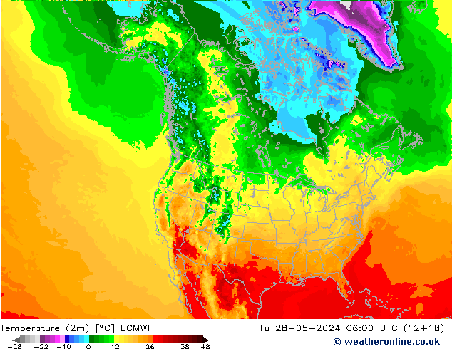 Temperaturkarte (2m) ECMWF Di 28.05.2024 06 UTC