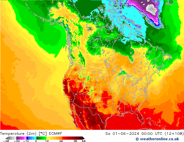 Temperature (2m) ECMWF Sa 01.06.2024 00 UTC