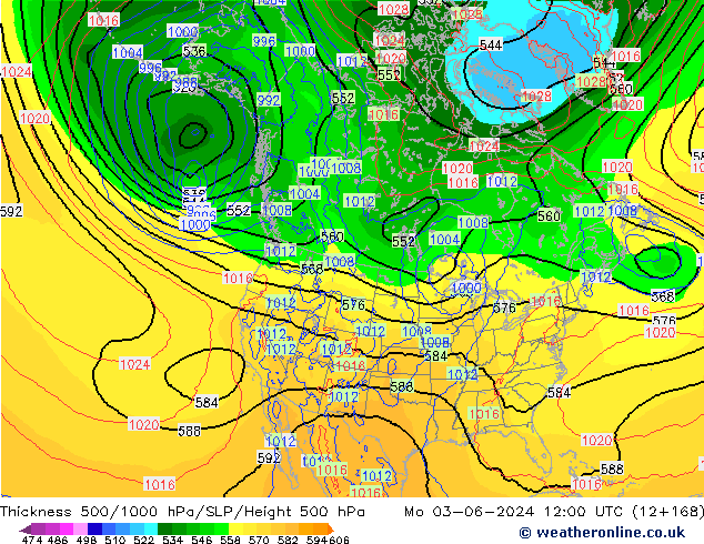 Espesor 500-1000 hPa ECMWF lun 03.06.2024 12 UTC