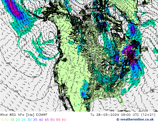 Vent 850 hPa ECMWF mar 28.05.2024 09 UTC