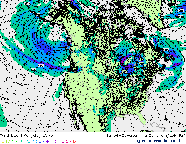 Wind 850 hPa ECMWF di 04.06.2024 12 UTC