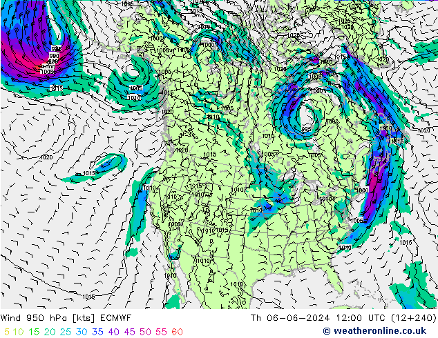 Vento 950 hPa ECMWF Qui 06.06.2024 12 UTC