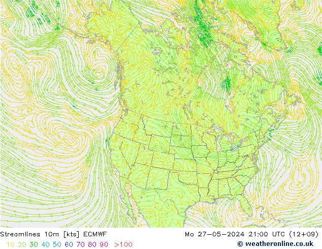 Línea de corriente 10m ECMWF lun 27.05.2024 21 UTC