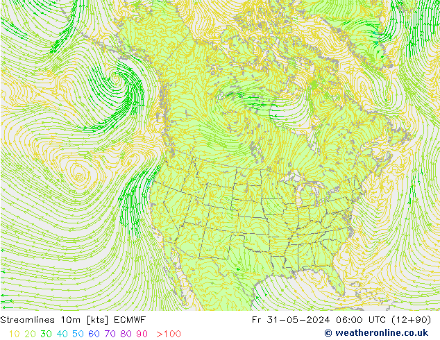 Ligne de courant 10m ECMWF ven 31.05.2024 06 UTC