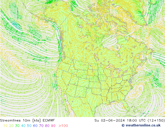 Streamlines 10m ECMWF Su 02.06.2024 18 UTC