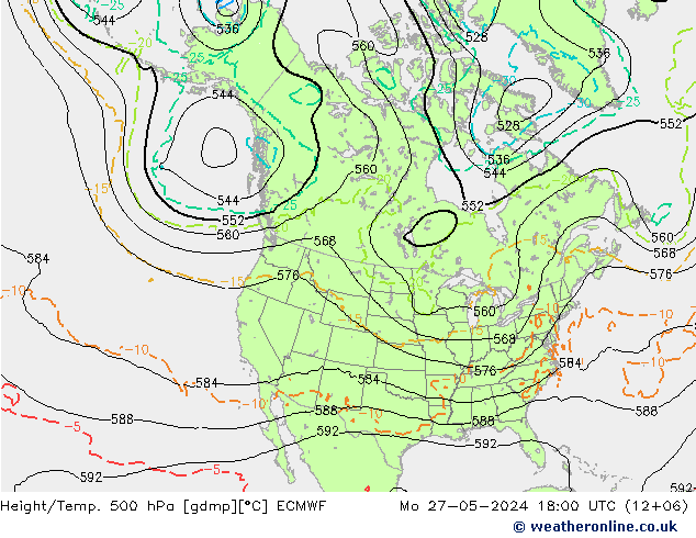 Z500/Rain (+SLP)/Z850 ECMWF Mo 27.05.2024 18 UTC