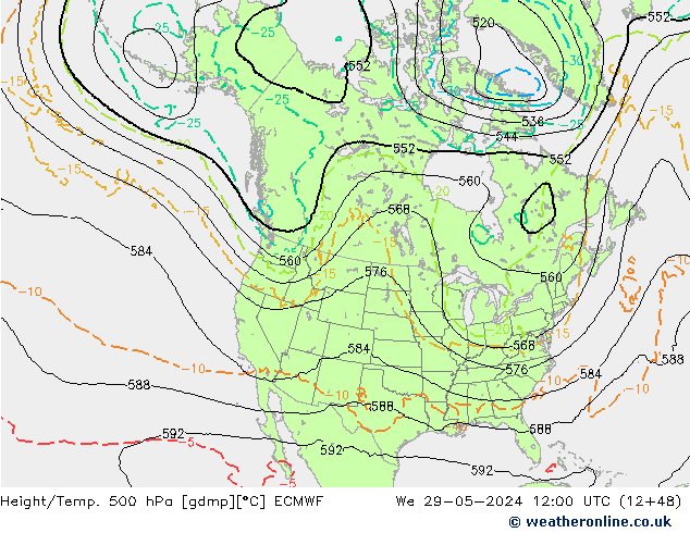 Z500/Rain (+SLP)/Z850 ECMWF We 29.05.2024 12 UTC