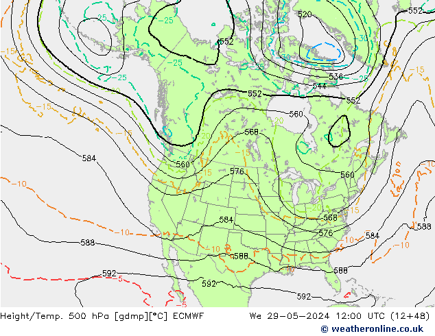 Z500/Rain (+SLP)/Z850 ECMWF Mi 29.05.2024 12 UTC