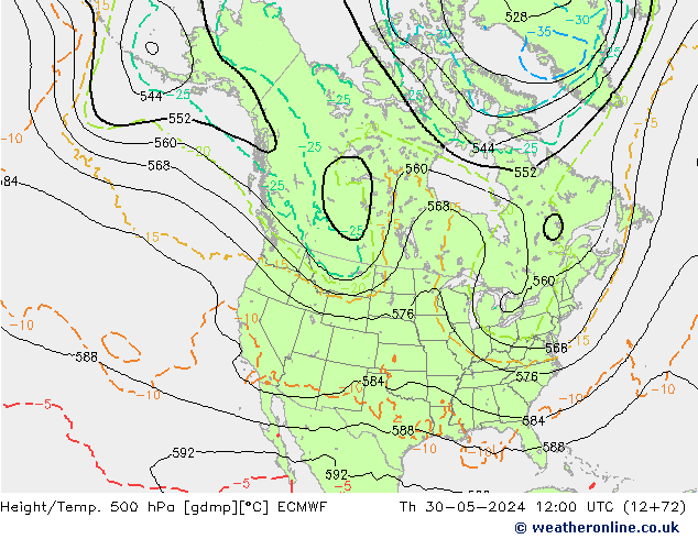 Z500/Rain (+SLP)/Z850 ECMWF Do 30.05.2024 12 UTC