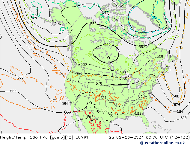 Z500/Yağmur (+YB)/Z850 ECMWF Paz 02.06.2024 00 UTC