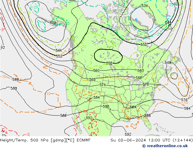 Z500/Rain (+SLP)/Z850 ECMWF Dom 02.06.2024 12 UTC