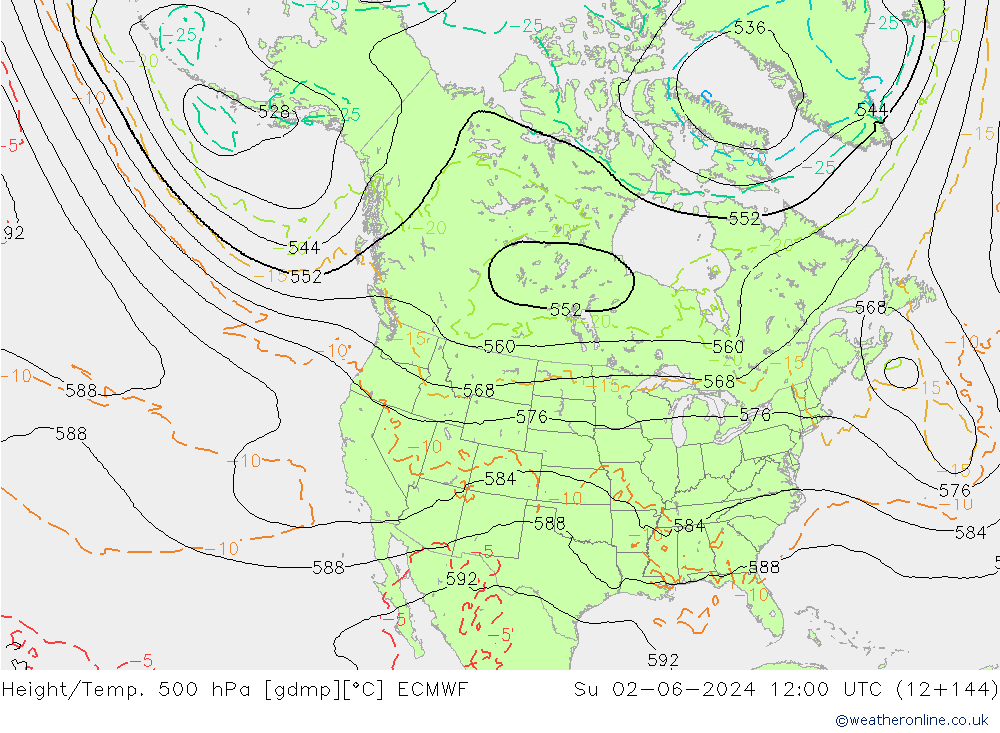 Height/Temp. 500 hPa ECMWF Dom 02.06.2024 12 UTC