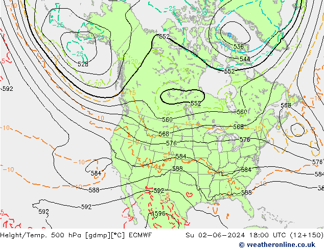 Z500/Rain (+SLP)/Z850 ECMWF dom 02.06.2024 18 UTC