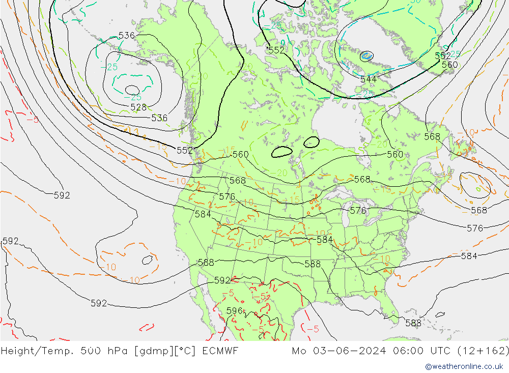 Z500/Rain (+SLP)/Z850 ECMWF pon. 03.06.2024 06 UTC