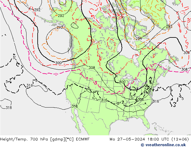 Height/Temp. 700 hPa ECMWF Mo 27.05.2024 18 UTC