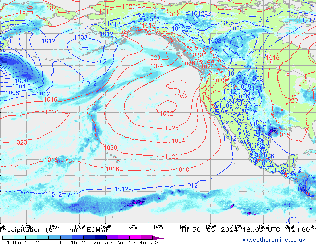 Precipitation (6h) ECMWF Čt 30.05.2024 00 UTC