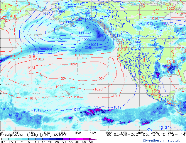 Precipitation (12h) ECMWF Su 02.06.2024 12 UTC