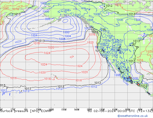 Atmosférický tlak ECMWF Ne 02.06.2024 00 UTC