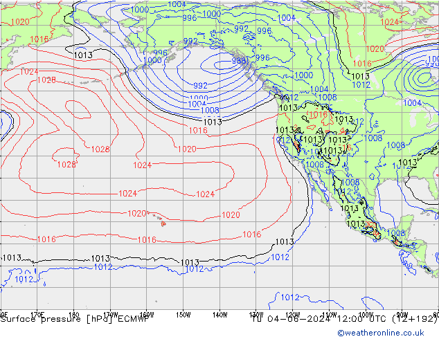 Surface pressure ECMWF Tu 04.06.2024 12 UTC