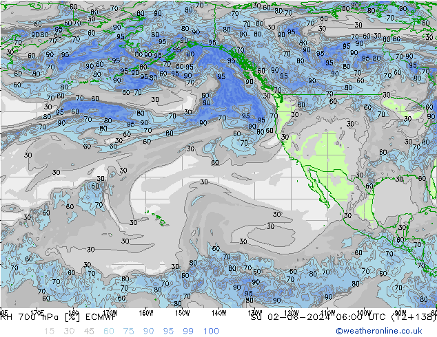 Humidité rel. 700 hPa ECMWF dim 02.06.2024 06 UTC