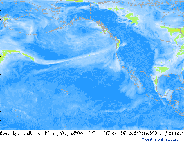 Deep layer shear (0-1km) ECMWF  04.06.2024 06 UTC