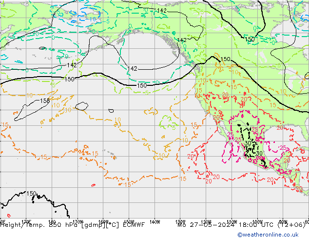 Z500/Rain (+SLP)/Z850 ECMWF pon. 27.05.2024 18 UTC