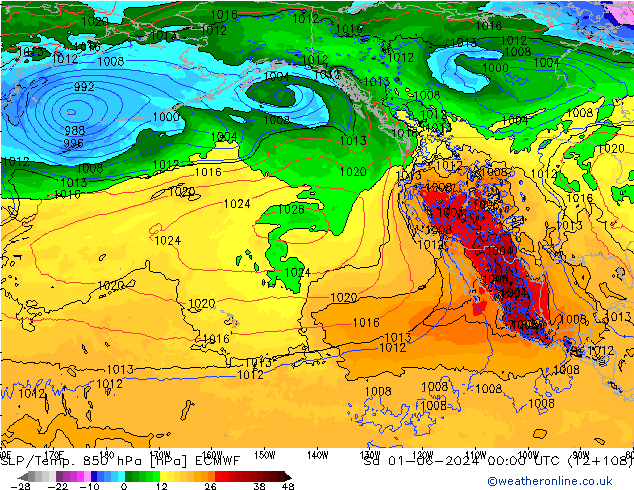 850 hPa Yer Bas./Sıc ECMWF Cts 01.06.2024 00 UTC