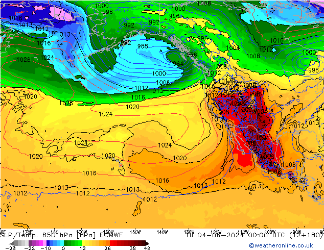 SLP/Temp. 850 hPa ECMWF  04.06.2024 00 UTC