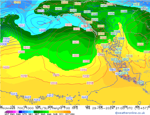 Schichtdicke 700-1000 hPa ECMWF Mi 29.05.2024 21 UTC