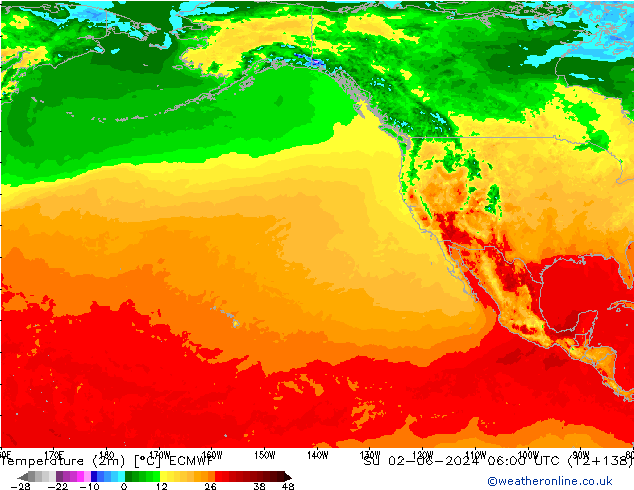 Temperatuurkaart (2m) ECMWF zo 02.06.2024 06 UTC