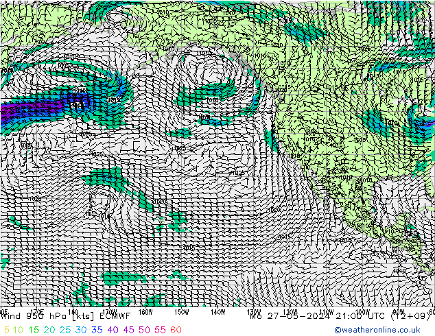 Viento 950 hPa ECMWF lun 27.05.2024 21 UTC