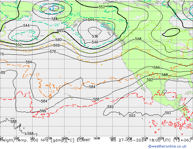 Z500/Rain (+SLP)/Z850 ECMWF pon. 27.05.2024 18 UTC