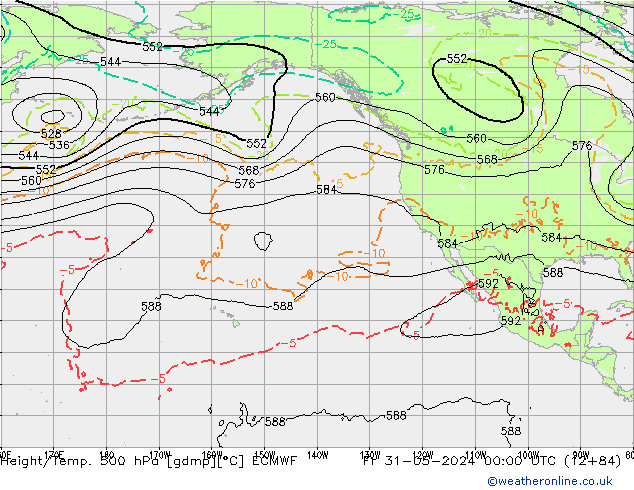 Yükseklik/Sıc. 500 hPa ECMWF Cu 31.05.2024 00 UTC