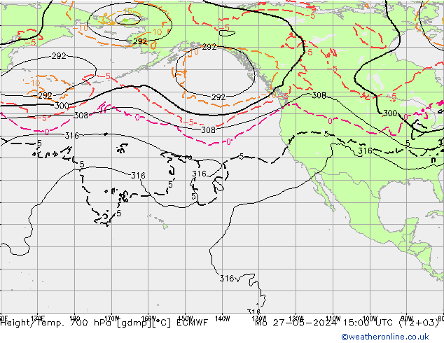 Height/Temp. 700 hPa ECMWF  27.05.2024 15 UTC