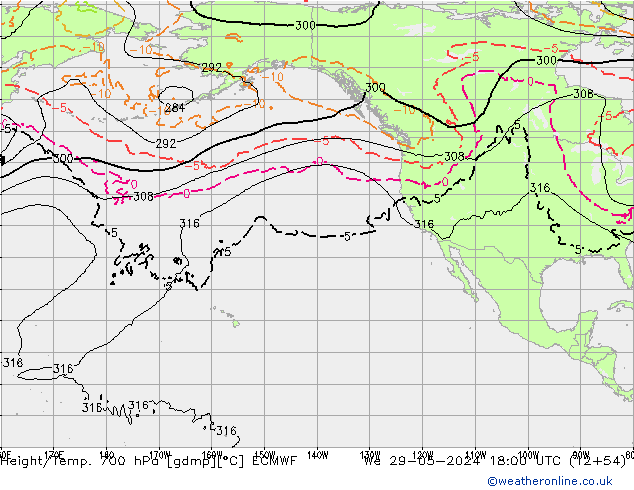 Height/Temp. 700 hPa ECMWF Mi 29.05.2024 18 UTC