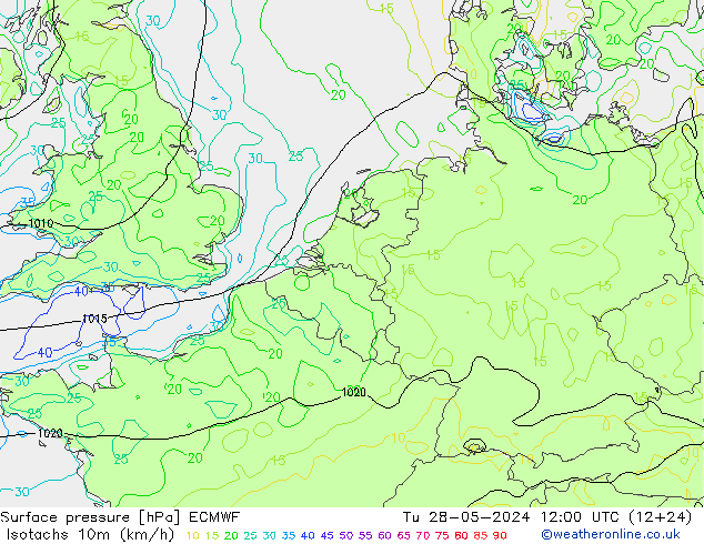 Isotachen (km/h) ECMWF di 28.05.2024 12 UTC