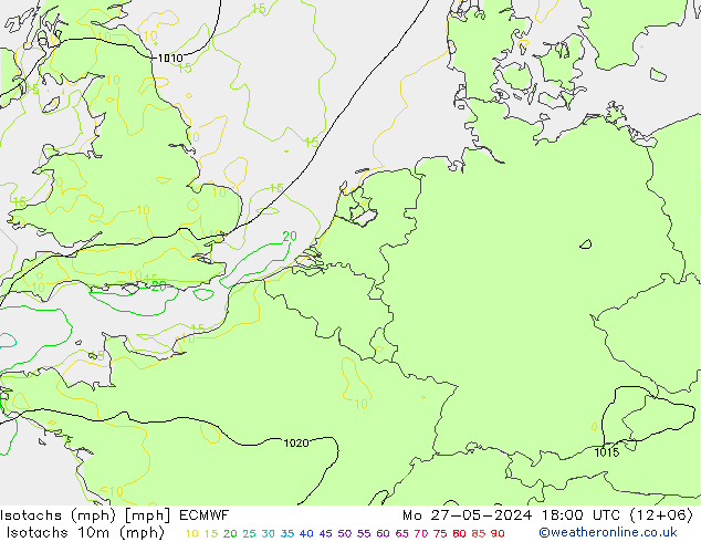 Isotachs (mph) ECMWF Mo 27.05.2024 18 UTC