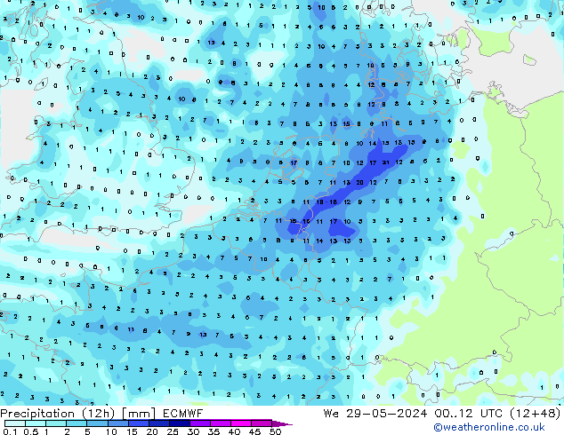 Precipitación (12h) ECMWF mié 29.05.2024 12 UTC