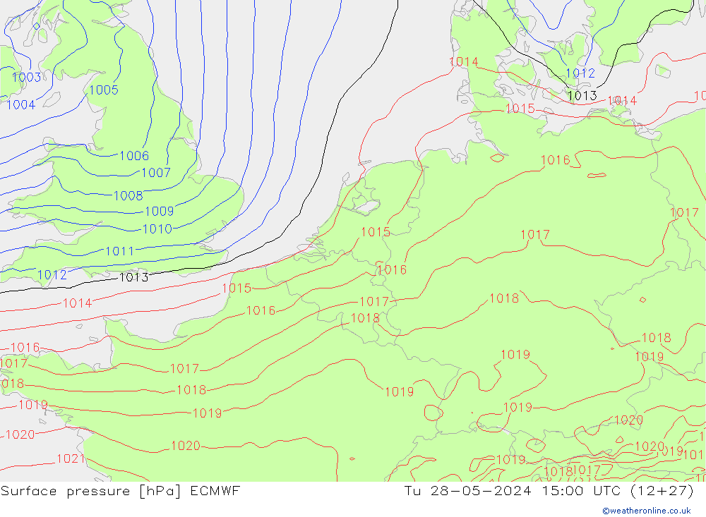 Bodendruck ECMWF Di 28.05.2024 15 UTC