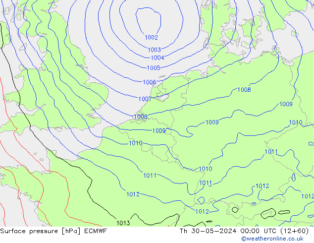 Luchtdruk (Grond) ECMWF do 30.05.2024 00 UTC