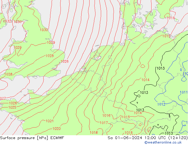 Bodendruck ECMWF Sa 01.06.2024 12 UTC