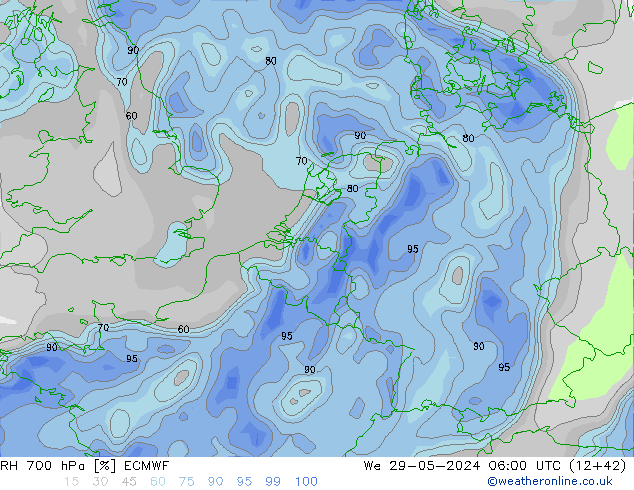 700 hPa Nispi Nem ECMWF Çar 29.05.2024 06 UTC