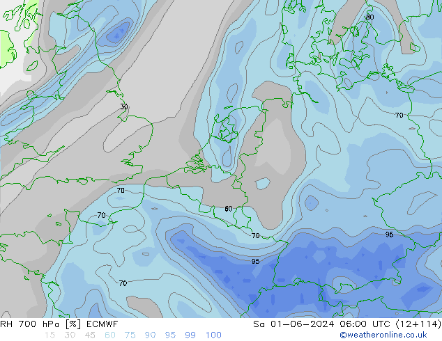 RH 700 hPa ECMWF  01.06.2024 06 UTC