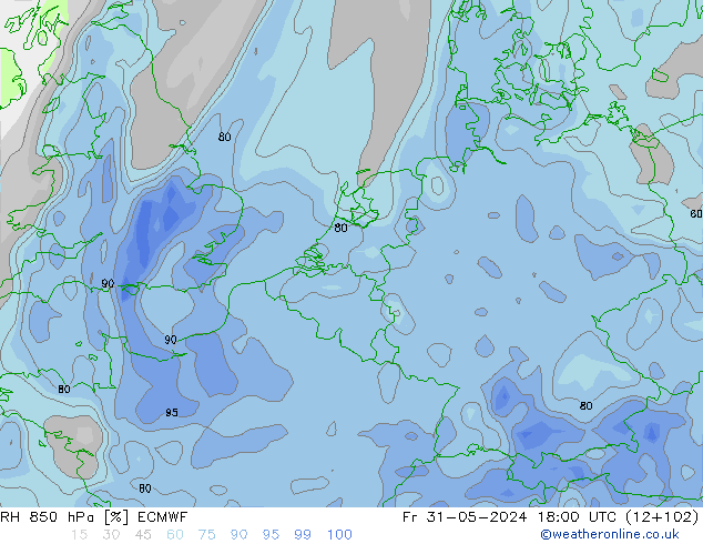 RH 850 hPa ECMWF Fr 31.05.2024 18 UTC